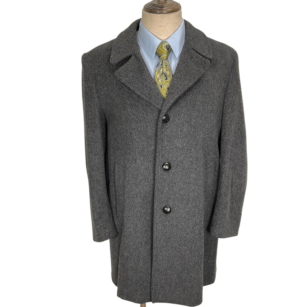 Towncraft Overcoat Men 40R Gray Blanket Liner 3 Button Wool Nylon USA VTG